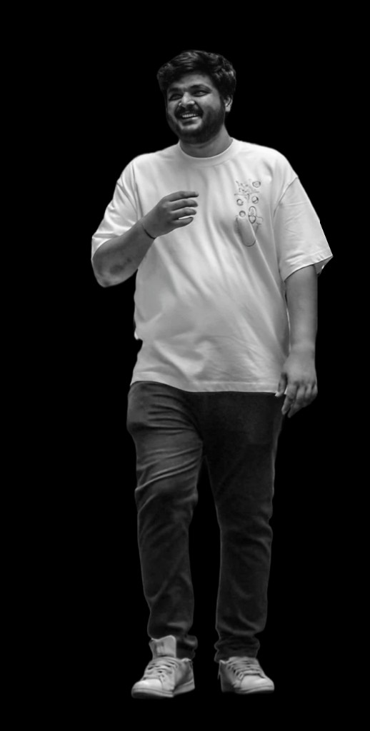 Portrait of Teddy in a white t-shirt